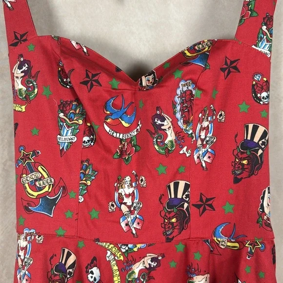 Hell Bunny Tattoo Halter Dress Small Retro Rockabilly Steampunk Pinup Coquette - Picture 4 of 13